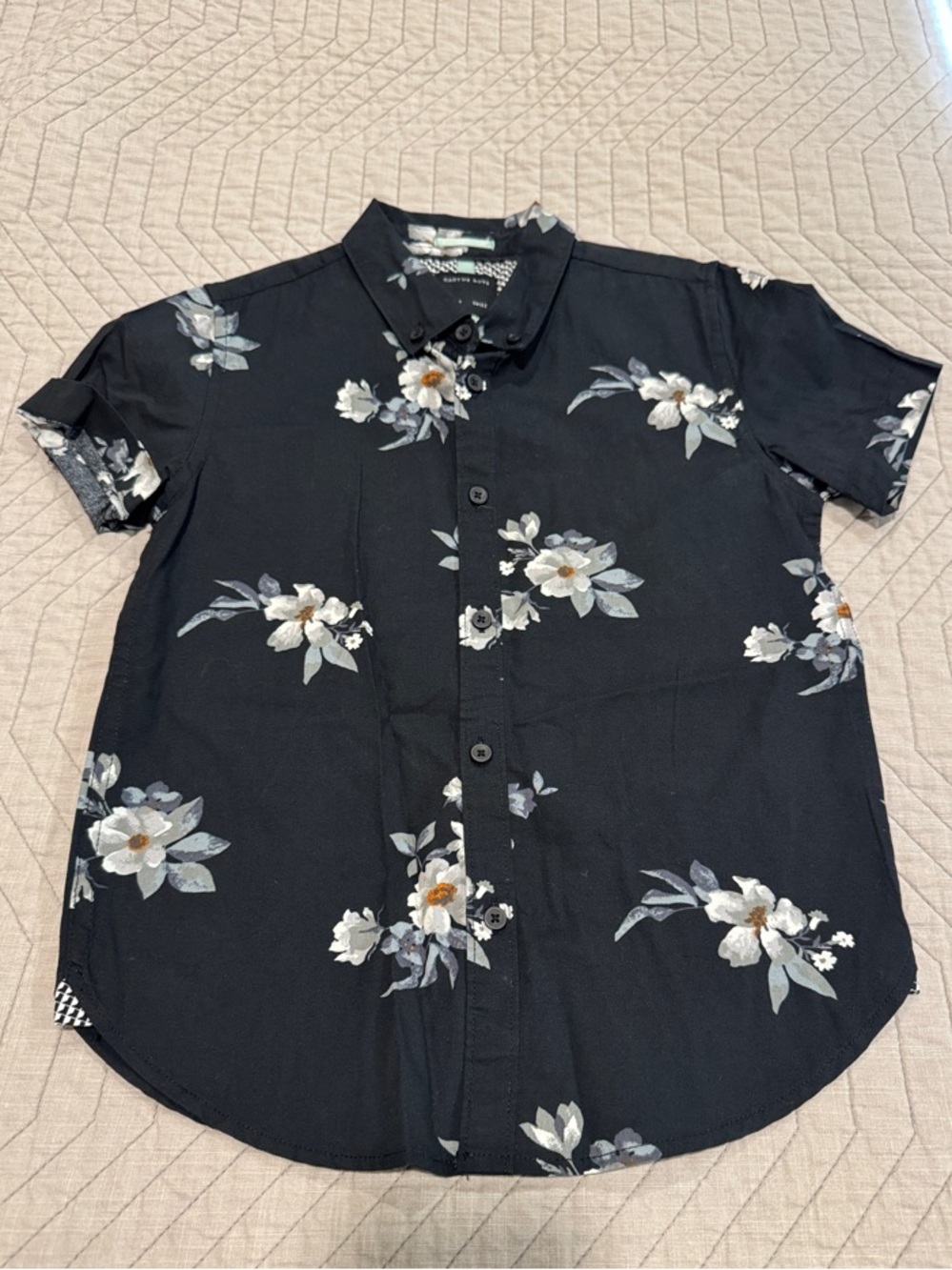 Cactus Boys Black Floral Short Sleeve Button-Down Shirt - 7